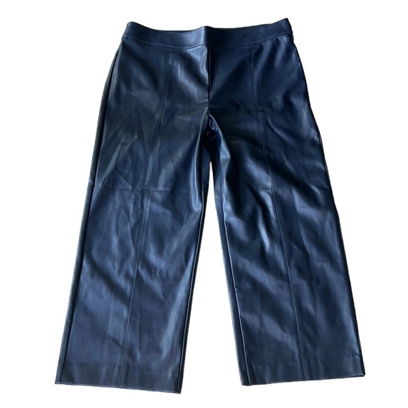 NWT Ann Taylor High Waist Easy Straight Cropped Navy Blue Faux Leather Pants  14 - Picture 3 of 11